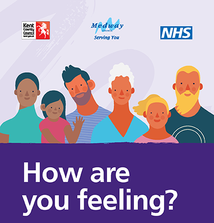 Image introducing local mental health and wellbeing services in Kent provided by Kent County Council,  Medway Unitart Authority and The NHS