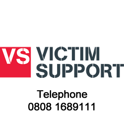 Victim Support logo and message: "Telephone 08081689111".