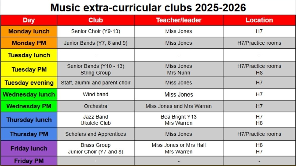 A list of available music clubs this year