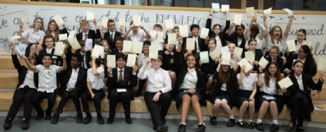 Image of dane Court Grammar School prize winners students with their certificates
